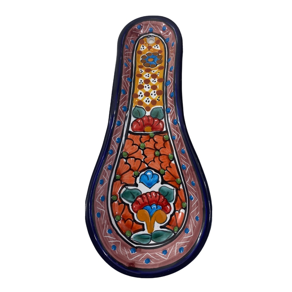 VTG Talavera Spoon Rest Mexican Signed Del Carmen Colorful Art Pottery